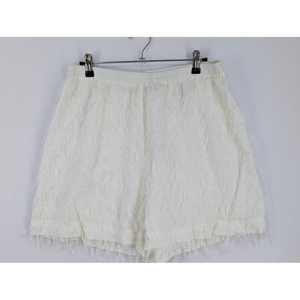 & Other Stories White High Waisted shorts w fringe elasticate waist band sz 8 - Picture 2 of 9